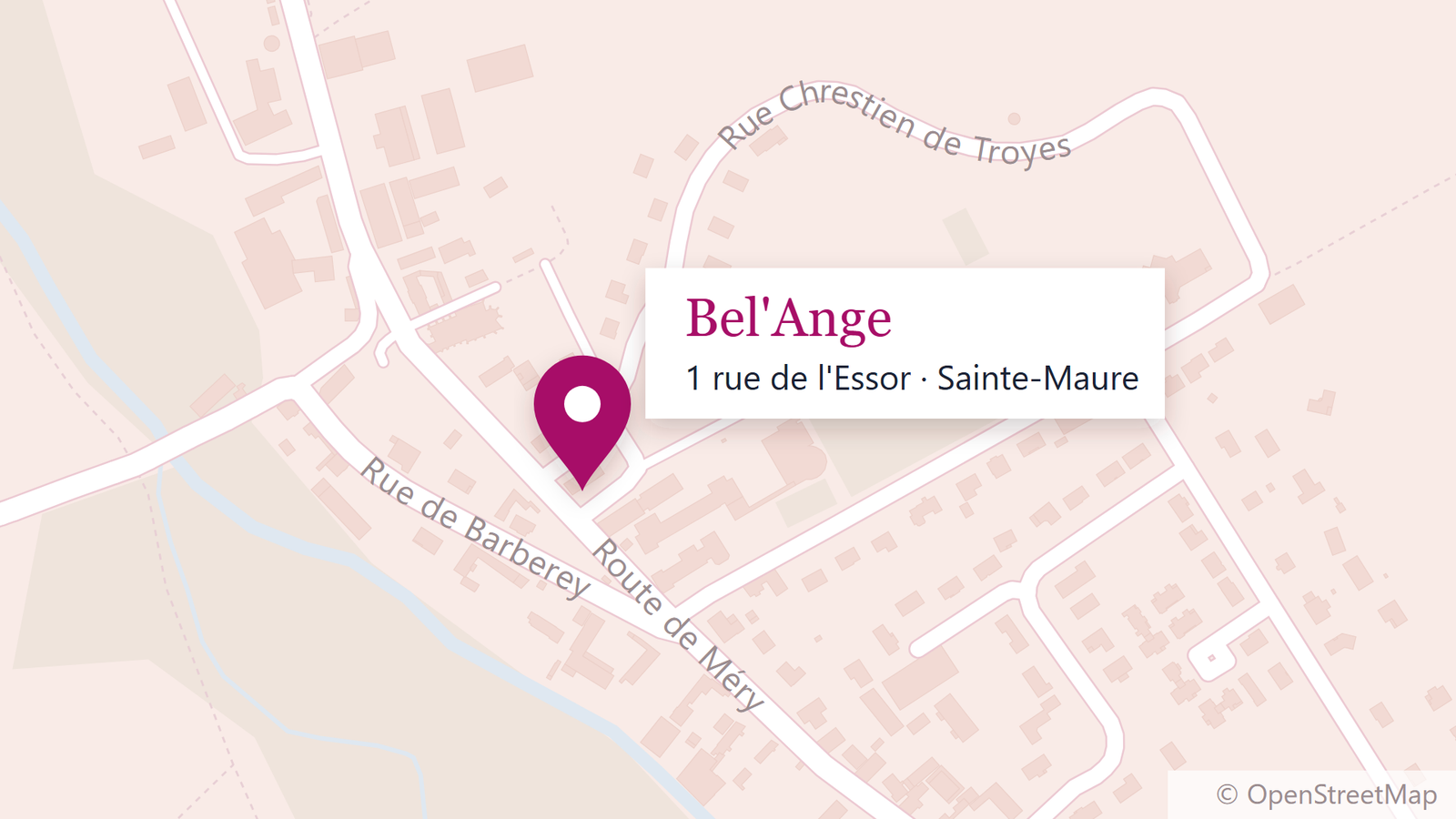 Plan d'accès : Bel'Ange, 1 rue de l'Essor à Sainte-Maure, près de la route de Méry